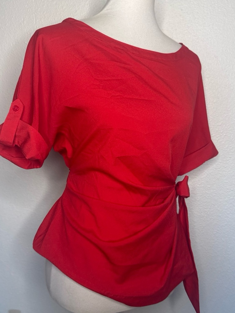 New York & Company Red Side-Tie Blouse